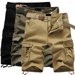 Men's Shorts Summer Men Cargo Zipper Button Closure Multi Pockets Solid Colour Loose Soft Breathable Style Knee Length Short Pants Outd