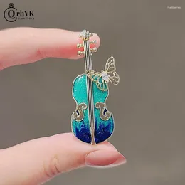 Brooches Vintage Blue Violin For Women Trendy Personality Butterfly Brooch Pin High-End Sweater Collar Pins Clothing Accessories