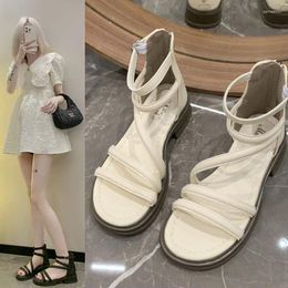 Casual Shoes Flat Sandal Shoe Summer Heels Suit Female Beige 2024 Women's All-Match Anti-Skid Round Toe Without Outside Girls Low Black