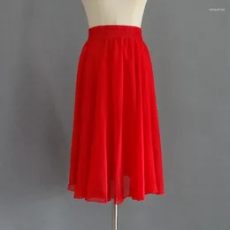 Skirts Chiffon Skirt Female Long Maxi A-Line Pleated Women Fashion 2024 Summer Korean Elastic High Waist All Match Aesthetic Red