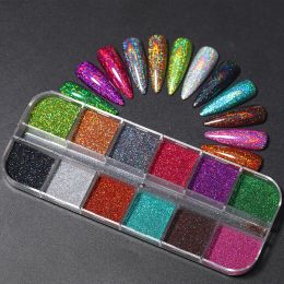 Iridescent Nail Glitter iridescent Silver Glitter Chrome Sparkly Nail Powder UV Gel Polish Flakes Dust for Manicures Pigment