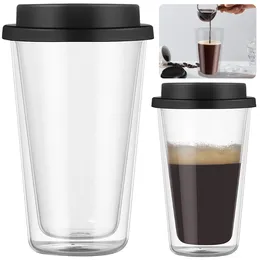 Wine Glasses 2Pcs Anti Scald Water Cup With Silicone Lid Double Wall Glass Insulated Tumbler Dishwasher Safe For Indoor Outdoor