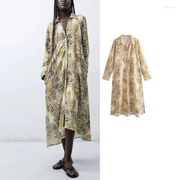 Casual Dresses Shirt Dress Woman Printed Autumn For Women 2024 Long Sleeve Asymmetric Female