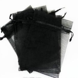Hot Sell 100pcs lot 7x9cm 9x12cm Black Organza Jewellery Gift Pouch drawstring Bags For Wedding Favours beads Jewellery 250a