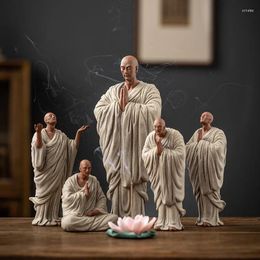 Decorative Figurines Zen Little Monk Buddhist Shami Meditation Sculpture Ceramic Tearoom Fengshui Chinese Statues For Decoration Gift