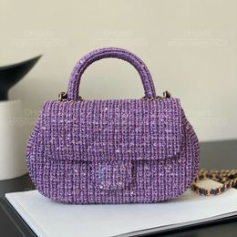 12A 1:1 Top Quality Designer Handbags Purple Wool Sequins Creative Design Gold Hardware Embellished Surface Women's Luxury Shoulder Crossbody Bags With Original Box.