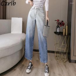 Women's Jeans Women Gradient Modern Lady High Waist Streetwear Stylish Teens Loose All-match Clothes Denim Preppy Style BF Ulzzang