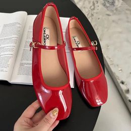 Casual Shoes Shiny Leather Ballets Woman Belt Strap Lolita Flats Mary Janes Women Shallow Loafers Round Toe Ballerinas Brides Mocasines