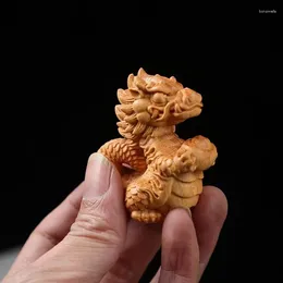 Decorative Figurines Natural Wooden Small Fire Dragon Ingot Fortune Statue Hand Carved Solid Wood Cute Home Room Mini Feng Shuidecoration