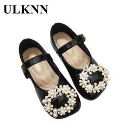 Flat shoes Girl Mary Jane Shoes Princess Fashion New Childrens Shoes Solid Colour Cute Pearl Button Single Shoes Girl Apartment Black Beads Q240523