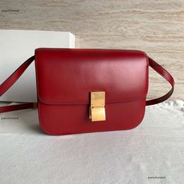 10A Mirror quality designer BagS Women Medium Pure 24cm Teen Polihed Cowhide Leather Shoulder Crobody Red Claic Box Bag Free Shipping