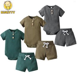 Clothing Sets 2024 Summer Born Baby Boy Knitted 2PCS Clothes Set Short Sleeve Romper Bodysuit Top And Infant Shorts Casual Outfit