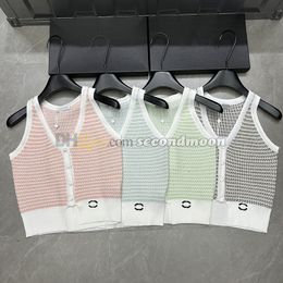 V Neck Vest Women Designer Button Vests Summer Sleeveless Tanks Top Stripe Print Tees