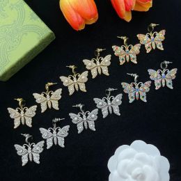 Luxury Designer Earrings Butterfly Letter G Crystal Pearl Charm Drop Dangle Earring Eardrop 18K Gold Silver Plated Ear Clip Stud Earrings for Women Designer Jewellery