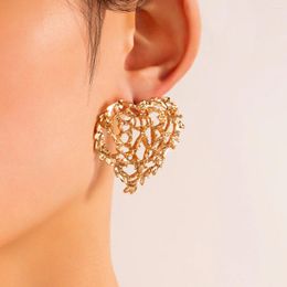 Stud Earrings Charms Big Heart For Women Gold Color Alloy Metal Hollow Geoemtry Wedding Jewelry Accessories 17840