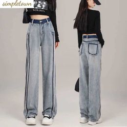Women's Jeans 2024 Spring/Summer New High Waist Wide Leg Jeans Womens Loose Fit Fashion Straight Leg Pants Trend Q240523