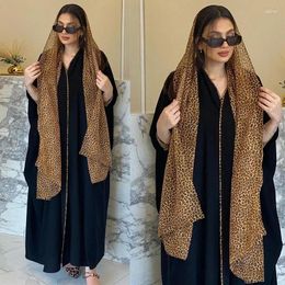 Ethnic Clothing Ramadan Abaya For Muslim Women Cardigan Leopard Print Chiffon Colorblock Robe Turkish Dubai Moroccan Prayer Maxi Dress MQ088