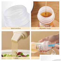 Herb Spice Tools 350Ml 5 Hole Squeeze Connt Bottles With Nozzles Plastic Ketchup Mustard Sauces Olive Oil Kitchen Drop Delivery Home G Dhs0D