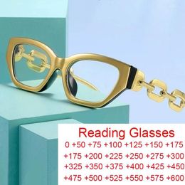 Sunglasses Vintage GOLD Frame Clear Reading Glasses Women Sexy Cat Eye Anti Blue Light Luxury Designer Big Chain Optical Eyeglasses Vwvwt