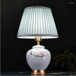 Table Lamps Chinese Style Pale Blue Ceramic Modern Art Simple Design Copper Fabric LED Deco Bedside&foyer&studio SC001
