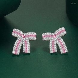 Stud Earrings Korean Fashion Sweet Bowknot Ear Studs 925 Silver Needle Designer Statement Jewellery Micro Pave Cubic Zirconia Earings