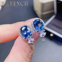 Stud Earrings Blueench 925 Sterling Silver Blue Zircon Are Suitable For Ladies Wedding Parties Fashionable Romantic Jewellery