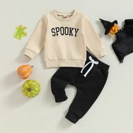Clothing Sets Baby Boys Long Sleeve Crew Neck Letters Print Sweatshirt With Elastic Waist Sweatpants Halloween Autumn Clothes
