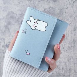 Purse Womens short and cute small wallet student three fold card holder girl ID bag card holder coin wallet womens wallet cartoon bag Y240524