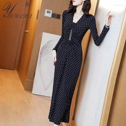 Casual Dresses 2024 Long Sleeve Print Maxi Dress Women Autumn Elegant Vintage Slim Prom Black Big Size Fashion Temperament Clothes