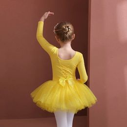 Girls Ballet Dance Tutu Dress Kids Short /Long Sleeves Tulle Bowknot Skate Gymnastics Christmas Birthday Party Leotard Dancewear 240515