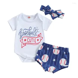 Clothing Sets Baby Girl Baseball Outfit Letter Print Short Sleeve Romper Star Shorts Headband Toddler Summer Set