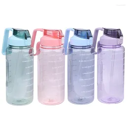 Water Bottles 1Pc 2L Large Capacity Plastic Bottle Straw Cup Cups With Time Marker Outdoor Fitness Sports
