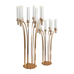 Metal Candelabra for Home Party, 110cm 8 Arms Candle Holders, Acrylic Wedding Table Centerpieces, Flowers Stand