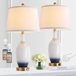 Table Lamps Gradient Glazed Ceramics End Lamp Set Of 2 Touch With Dual USB Ports (Bulb Included) Valentine's Day Gift