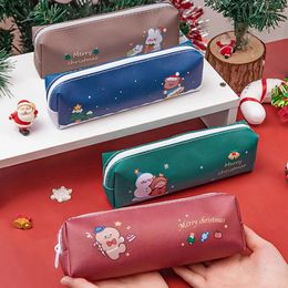 Storage Bags 2024 Christmas Cartoon School Office Supplies Pencil Case PU Large Capacity Bag Student Stationery Zipper