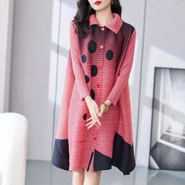 Casual Dresses VANOVICH Fashion Pleated Plaid Printed Dress Autumn Korean Style Temperament Elegant Loose Waist COTTON Knee-Length