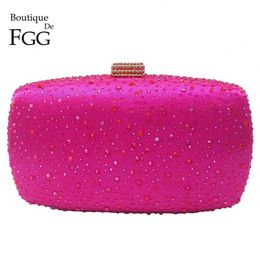 Boutique De FGG Pink Fuchsia Crystal Diamond Women Evening Purse Minaudiere Clutch Bag Bridal Wedding Clutches Chain Handbag 211022 272S