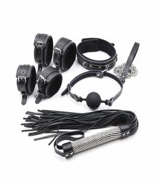 Bondage Slave Genuine Leather Whip Flogger Ass Spanking Collar Wrist Ankle Cuffs Mouth Plug Ball Gag Sex Products Adult Game For C4605595