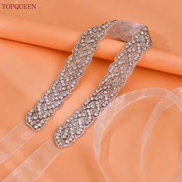 Waist Chain Belts TOPQUEEN Luxury Wedding Bridal Sash Ribbon Sparkly Rhinestone Belts for Formal Dress Plus Size Diamond Belt Sash Applique S216 Q240523