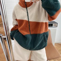 Women's Jackets Winter Teddy Coat Korean Coats Women Designer Jean Jacket Orange Oversize Splicing Colour Blocking Faux Fur