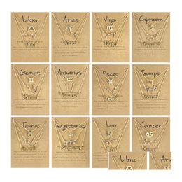 Pendant Necklaces 3 Styles/Set 12 Zodiac With Gift Card Constellation Sign Sier Gold Chains Necklace For Men Women Jewellery In Bk Drop Otu6M