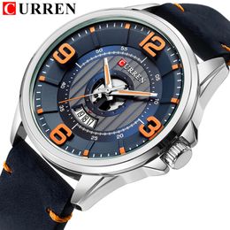 Mens Watches Top Brand CURREN Leather Wristwatch Analog Army Military Quartz Time Man Waterproof Clock Fashion Relojes Hombre 246e