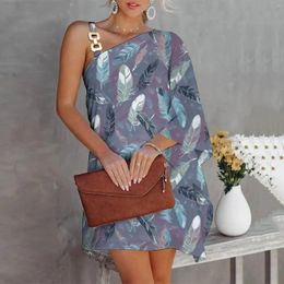 Casual Dresses Summer Dress For Women One Shoulder Half Bat Sleeve Print Loose Metal Strap Beach Sun