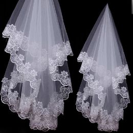 1 5M Long White Ivory Wedding Accessories Bridal Veils One Layer Applique Lace 01 229d