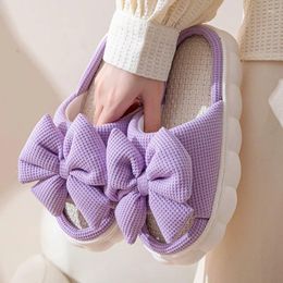 Slippers Solid Color Three-dimensional Bow Thick And Sweet Bottom All Season Home Wooden Floor Open Toe