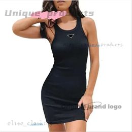 Parda Designer Dress Women Fashion Explosive Designer Brand Women's Top Dress Knitted Cotton Sleeveless Solid Sexy Dress Elastic Tight Mini Skirt 359