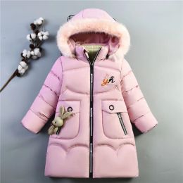 女の子のジャケット服コート2023ウィンターガールズフード付きジャケットキッズボーイズプラスベルベット太いトップトップアウトウェアチルドレンスキースポーツウェア
