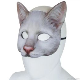 Unisex Cute Half Face Cat Mask Role Play Costume Prop Animal Carnival Party Mask with Elastic Strap for Halloween Party Dropship