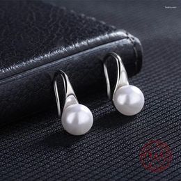 Stud Earrings High Quality Silver Color Big Clear Pearl Simple Round White Jewelry For Women Gifts