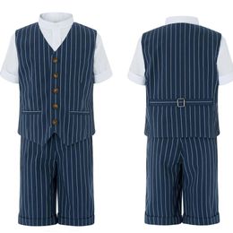 Summer Navy Stripe Boy's Formal Wear Custom Made 2 Pieces Handsome Suits For Wedding Prom Dinner Children ClothesVest Pants 211E